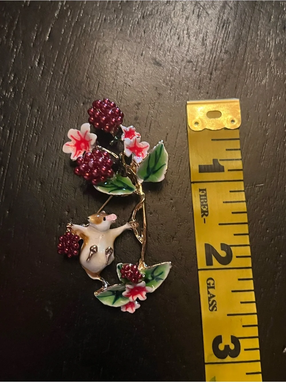 Pearl-Tone Berry & Flower Enamel Mouse Brooch - Pink, Green, White